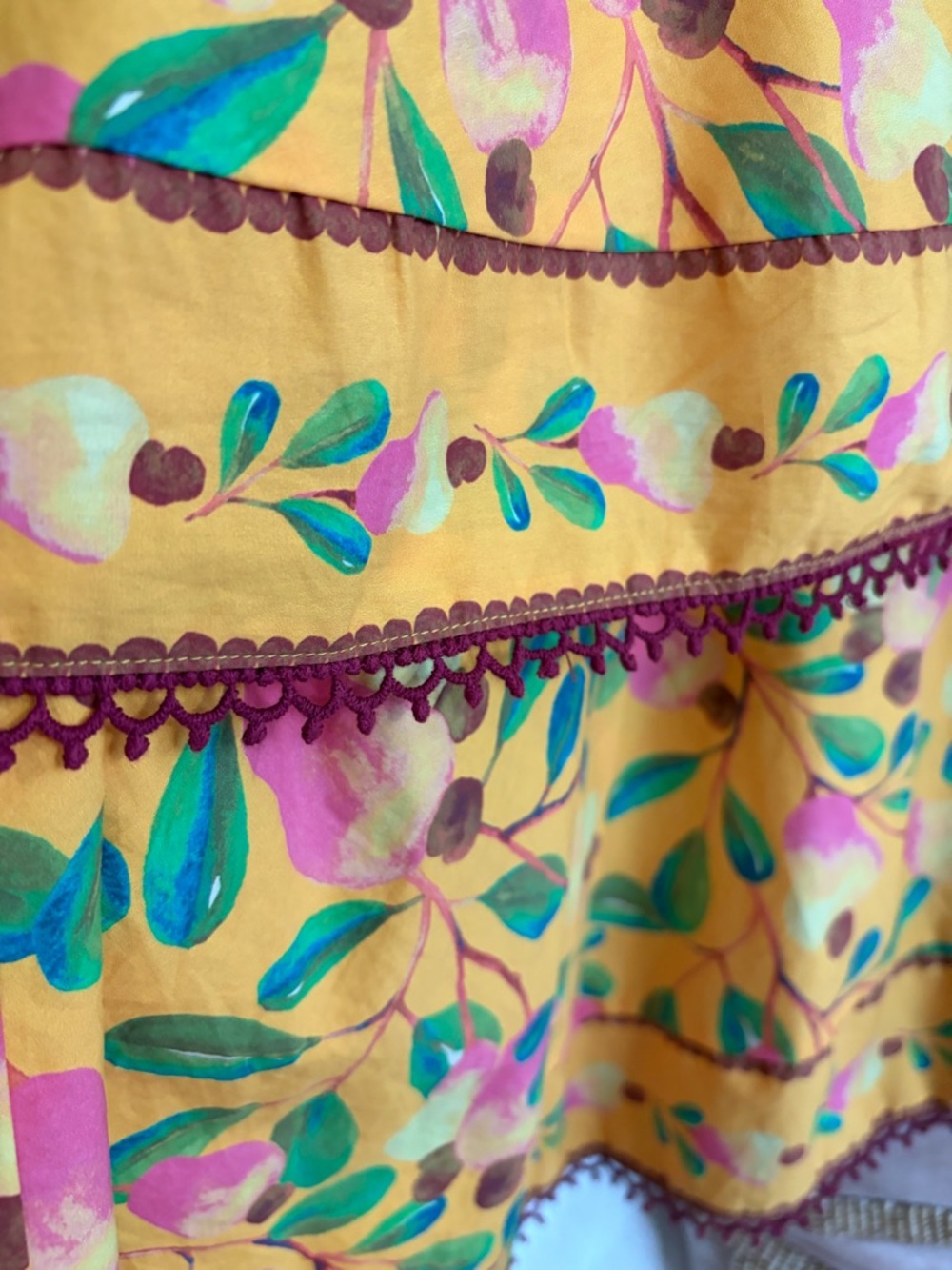 Farm Rio Cashew Tiered Midi Dress, floral print, fit & flare, cotton, vacation - Picture 12 of 15